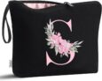 Vavabox A-Z Personalized Initial Makeup Bag, Birthday Gifts for Women Unique,Bride Bridesmaid Gift Cosmetic Bags (S, Black)