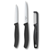 Victorinox Swiss Classic paring Knife Set with Peeler, paring Knife and Tomato Knife, 3-piece Set, Extra Sharp Blade, Black