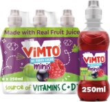 Vimto Kids Juice Drink No Added Sugar Grape, Blackcurrant & Raspberry Vitamin C 6 x 250ml Resealable Bottles Lunchbox Friendly Vegetarian