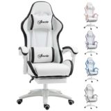 Vinsetto Ergonomic Computer Gaming Chair, PU Leather Office Desk Chair with Footrest, Swivel Wheels, 135 Reclining Back