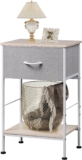 WLIVE Bedside Table, 2-Tier Bedside Cabinet with Fabric Storage Drawer, Nightstand with Steel Frame, Side Table for Bedroom, Living Room, Light Grey