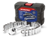 WORKPRO 24PC Socket Set 3/8 Ratchet Drive Sockets Wrench, 11pc Metric & 10pc SAE Sockets, Extension