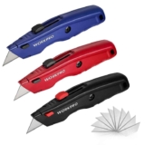 WORKPRO Premium Utility Knife Set, 3-Pack Full-Metal Retractable Box Cutters, Quick-Change Blade, Includes 10 Blades Each (Black, Red, Blue)