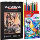 WSICSE Sketch Book Set for Artist, A5 Spiral Sketch Book with 36 Colored Pencils, 30 Sheets 100gsm Hardcover Drawing Paper Pad Dry Media Use, Tear Off Design Travel Art Notebook