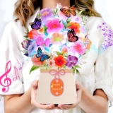 WUJUN Birthday Cards, Mothers Day Cards Light & Music Happy Birthday Card, Lily & Butterflies,10 Inch Life Sized Forever Flower Bouquet Greeting Card for Women Wife Mom Daughter