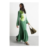 Warehouse Dark Green Chiffon Placement Print Midaxi Dress