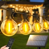 Warlisou Solar-String-Lights-Outdoor-Garden – G40 45.9ft String Lights Outdoor Festoon – Remote Control 14M Garden Light Outside Solar Powered Waterproof Led – Patio Party Gazebo Weding