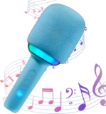 Warmiehomy Kids Microphones Portable Karaoke Microphone for Girls Variable Sound for Kids with LED Lights Wireless Bluetooth Microphone Speaker Home KTV Singing Player Girls Boys Gifts Blue