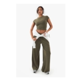 Washed Khaki Wide-Leg Trousers