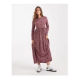 Wednesdays Girl Long Sleeve Smudge Spot Midaxi in Burgundy Size 6