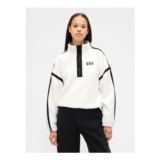 White Oversized Cropped Sherpa Half-Zip Fleece