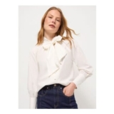 White Poplin Bow Neck Shirt