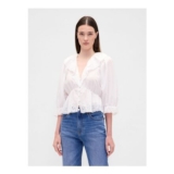 White Ruffle Collar V-Neck Top