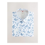 White/Blue Watercolour Ditsy Floral Slim Fit 100% Cotton Long Sleeve Single Cuff