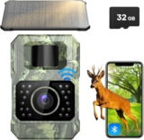 Wildlife Camera WiFi Bluetooth, 48MP 30fps Solar Infrared Trail Camera with Night Vision Motion Activated 0.2s Trigger Trail Cam with 32GB SD Card, 2000mAh Battery Rechargeable for Wildlife Scouting