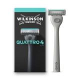 Wilkinson Sword Quattro Razors for Men, Diamond Coated 4 Blades, Mens Shaver Razor Handle plus 1 Blade Cartridge (S&S £3.19)