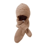 Windproof Warm Knitted Hat and Scarf for Women (Brown)