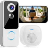 Wireless Doorbell Camera with Chime,2K HD Smart 2.4G WiFi Door Bell Cameras,Head-to-Toe View, Battery Operated, PIR Motion Detection, 2-Way Audio, Night Vision, SD Card/Cloud Storage,Works with Alexa
