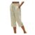 Women Capri Pants Linen, Elastic Waist, Pockets, 3/4 Length, Khaki