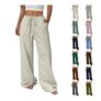 Women Linen Trousers Elasticated Waist Cropped Wide Leg Pockets White