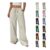 Women Linen Trousers Elasticated Waist Cropped Wide Leg Pockets White