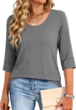 Womens 3/4 Sleeve T Shirts Crew Neck Basic Tops Casual Loose Fit Tees Summer Solid Color T-Shirt Elegant Tunic Blouses
