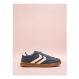 Womens Blue Faux Leather Slim Retro Trainers
