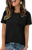 Womens Crew Neck T Shirts Short Sleeve Basic Tops Fitted Tunic Blouses Summer Casual Solid Color T-Shirt with Chest Pocket