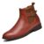 Womens Leather Chelsea Boots, Side Zipper, Low Heel, Red-Brown EU40