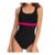 Womens One-Piece Striped Swimsuit, Padded, Push-Up, Tummy-Control, Pink, L