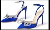 Womens Rhinestone Bow High Heel Satin shoes (Size uk 6 only)