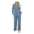 Womens Ribbed Knit Two-Piece Lounge Set, Long Sleeve, Blue XL