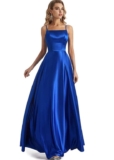 Womens Satin Spaghetti Strap Prom Evening Dress, Royal Blue – Size 8