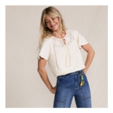 Womens Slub Cotton Flutter Sleeve Top