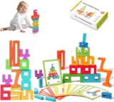 Wooden Number Building Blocks – 20Pcs Number Building Blocks Set with 15 Learning Cards for Kids Early Education Math Games for Preschoolers, Promote Parentechild Interaction