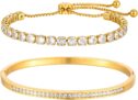 XUANPAI Tennis Bracelets Set Heart-Shaped Sliding Tennis Bracelet & Stainless Steel Zircon Chain Set Adjustable Womens Bracelet Gift for Mom, Grandma, Girlfriend