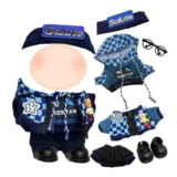 Xerteam 17cm Plush Boy Hoodie Set for Dolls Blue Plaid
