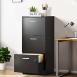 YITAHOME 3-Drawer Lockable Filing Cabinet for Home Office Vertical A4 Letter File Storage Cabinet with Key, Black