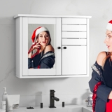 YITAHOME Bathroom Cabinet Mirrored, Wall Mounted Storage Furniture, Modern Storage Cupboard, Mirror Cabinet, Medicine Cabinet, Wall Hanging Over Toilet Storage Cabinet, 60 20 49.2 CM (White)