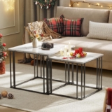 YITAHOME Coffee Table Set of 2, Wooden Living Room Nesting Tables, Modern Cocktail Side Table with Metal Frame for Living Room, Dining Room, Kitchen, White