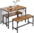 YITAHOME Dining Table and 2 Chairs Set, 3 Piece Dining Room Set with Bench, Space Saving Breakfast Dining Table Set Dining Room Furniture for Kitchen, Apartment, Rustic Brown