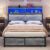 YITAHOME Metal Platform Bed Frame with 2 Tiers Storage Shelves, King Size