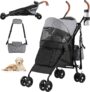 YITAHOME Pet Stroller for Small to Medium Dogs, 4-Wheel Dog Pushchair with Shoulder Straps, Folding Pet Travel Carriage with Cup Holder & Storage Bag (Grey Black)