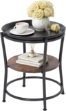 YITAHOME Round Side Table with Two-Tier Storage & Removable Tray, End Table for Living Room, Bedroom, or Apartment, Sturdy Coffee Table, Adjustable Feet, Rustic Brown