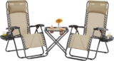 Yaheetech 3PCS Zero Gravity Recliner Portable Foldable Outdoor Sunlounger Table Set w/Pillow & Carry Strap for Patio Deck Garden Pool Beige