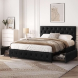 Yaheetech 5ft King Bed Frame Upholstered Platform Bed with Adjustable Diamond Button-Tufted Headboard Shipped / Sold by Yaheetech UK