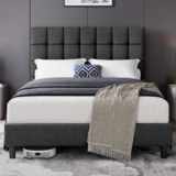 Yaheetech 5ft King Bed Frame Upholstered Platform Bed with Adjustable Square Tufted Headboard, Dark Grey – Sold & Dispatched by Yaheetech UK