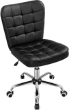 Yaheetech Armless Desk Task Chair Mid-back Office Chair Faux Leather Computer Chair with Adjustable Seat Height, Metal Base and Rolling Wheels for Home/Office, Black