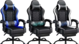 Yaheetech Gaming Chair Ergonomic Racing Chair w/Massage Lumbar – Black/Blue £68.99 / Black & White £69.99 – Sold By Yaheetech UK