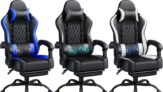 Yaheetech Gaming Chair Ergonomic Racing Chair w/Massage Lumbar – Black/Blue £68.99 / Black & White £69.99 – Sold By Yaheetech UK